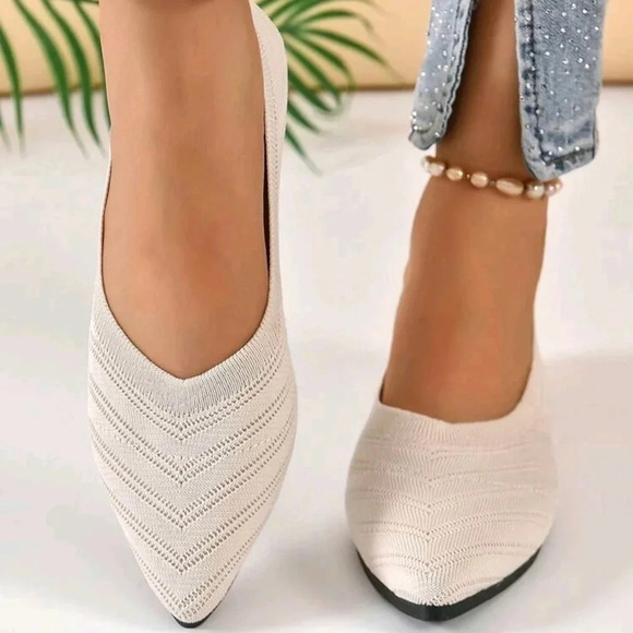 Women Chevron Pattern Point Toe Ballet Flats, Fashion Outdoor Flats - Picture 2 of 7